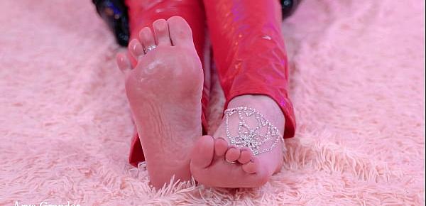  Boobs and feet tease video hot Arya Grander pin up MILF in PVC